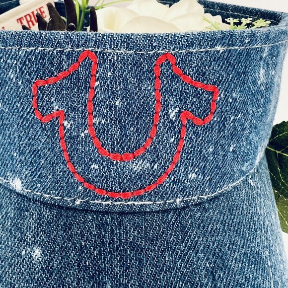 NWT True Religion Buddha Wash Denim Blue Visor Adjustable Strap Unisex Adult Hat - Picture 10 of 10